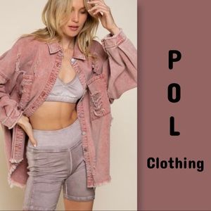 POL Pink Distressed Button Down Shirt